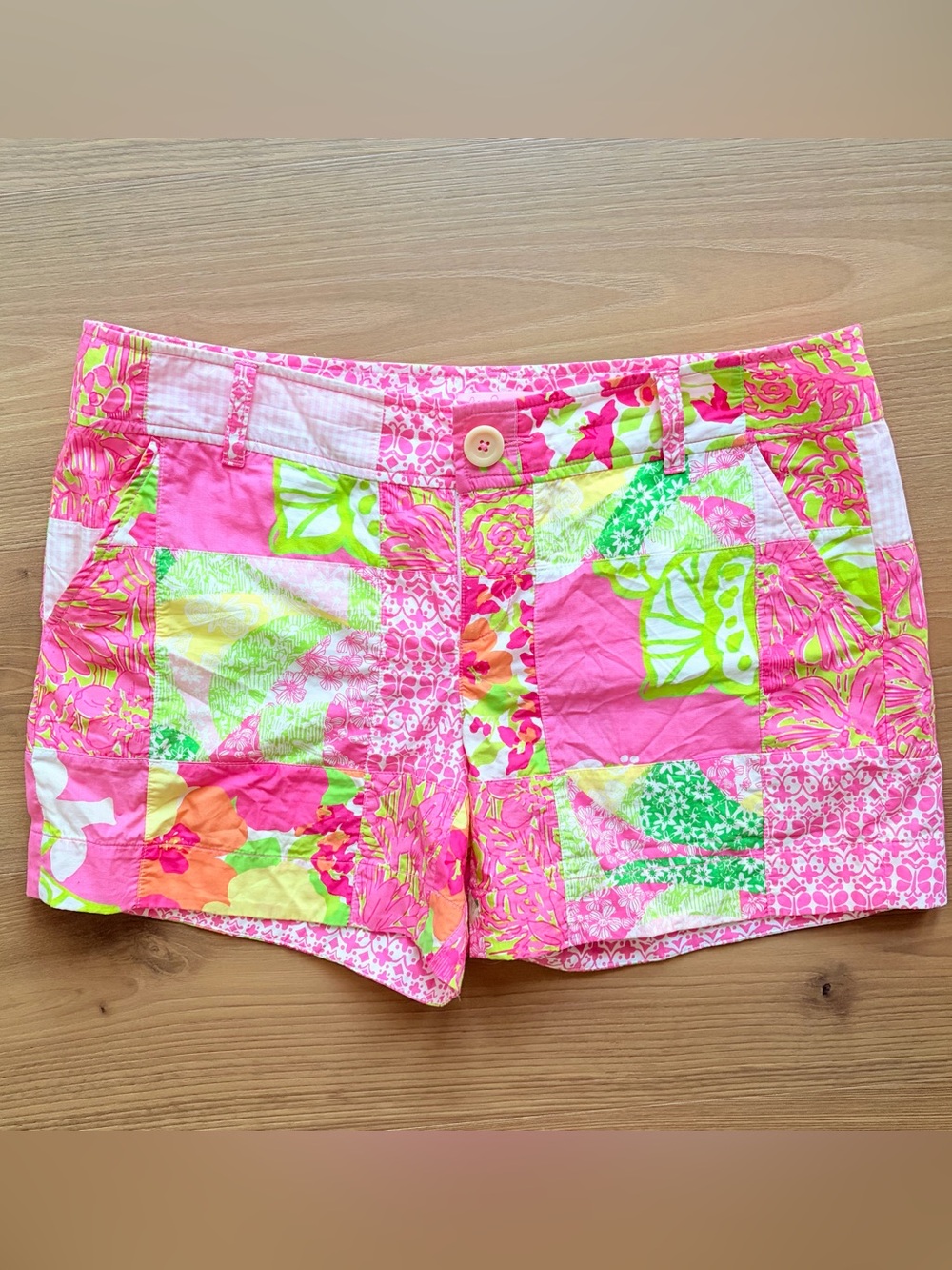 Lilly Pulitzer Neon True Patchwork Floral Shorts in Pink, Green & Orange